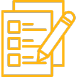 Orange icon of checklist with pencil — planning, task management, or assessment