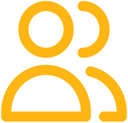 Yellow icon of two stylized people — user profile or community symbol